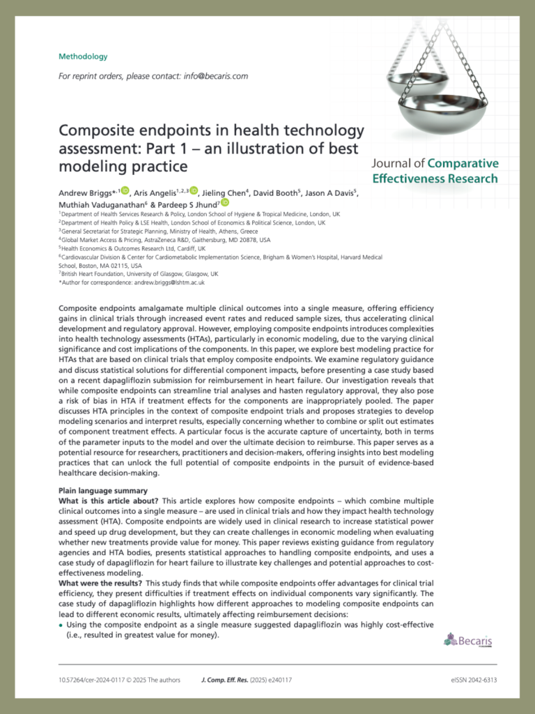 Screenshot of the front page of the article titled 'Composite endpoints in health technology assessment: Part 1'